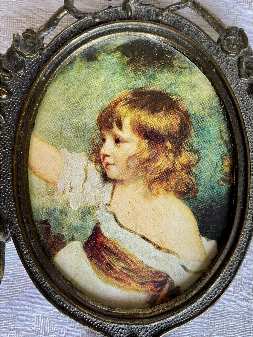 Vintage Small Metal Frame with Girl Print